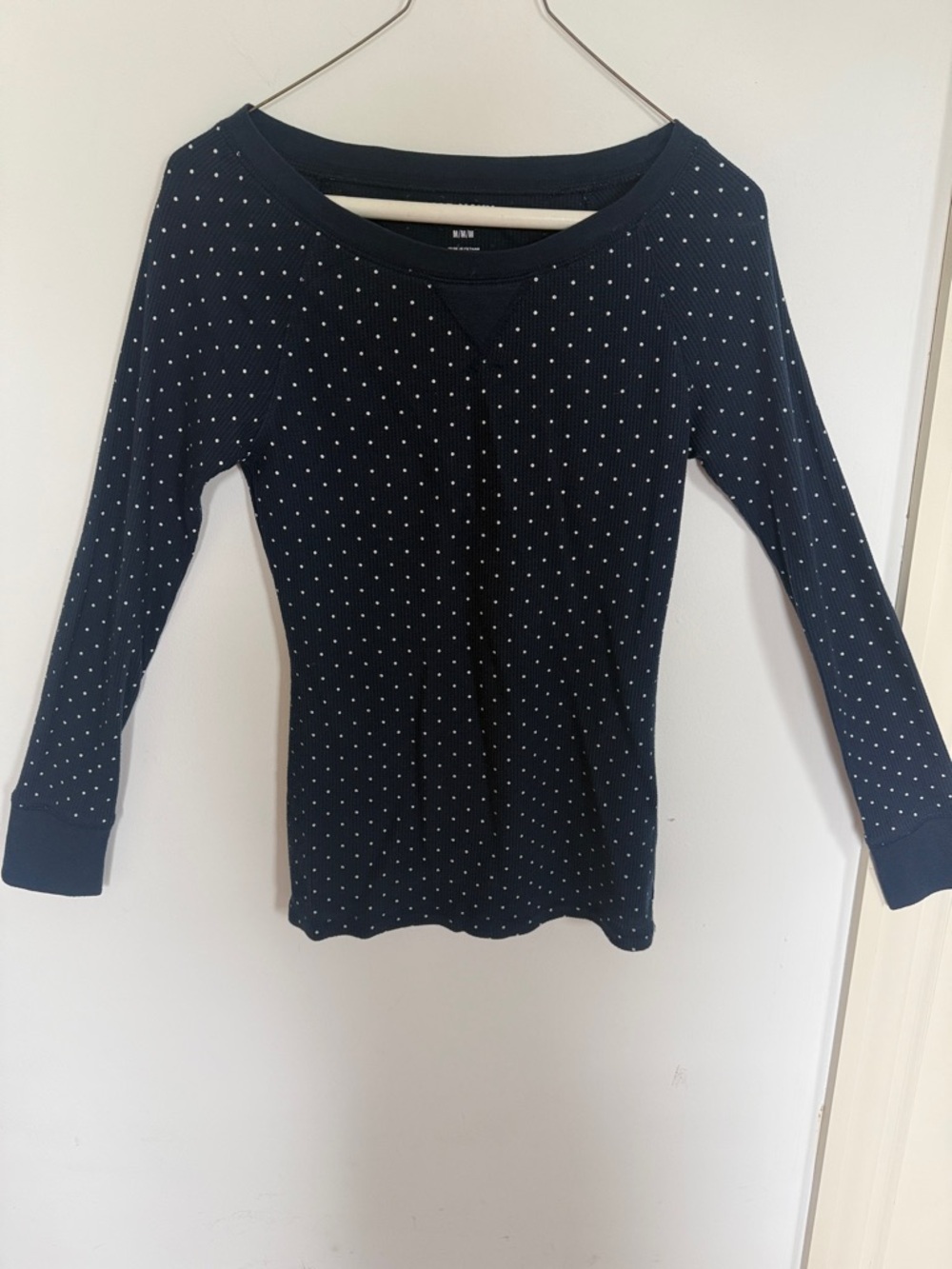 Old Navy Navy Blue Polka Dot Long Sleeve Top Medium Stretch Tee